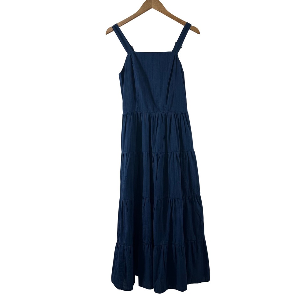 Joie Navy Blue Cotton Dobby Tiered Maxi Dress Womens Size S NWT Smocked Pockets - Picture 3 of 11